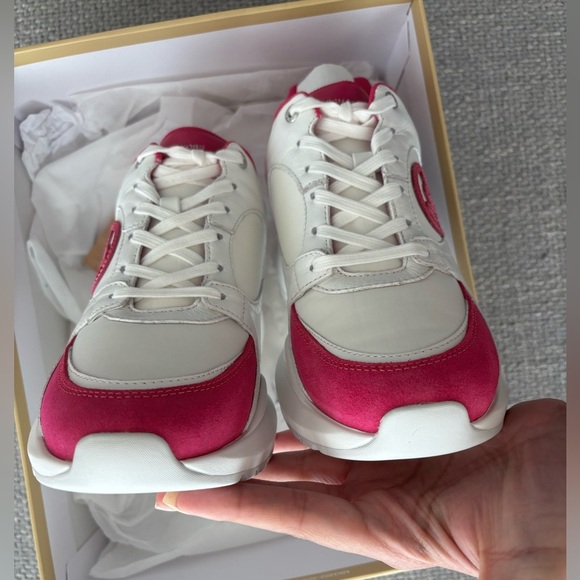 Michael Kors (Not Outlet ) Wild Berry Pink White Leather Suede Sneakers Size 9 - Picture 10 of 14